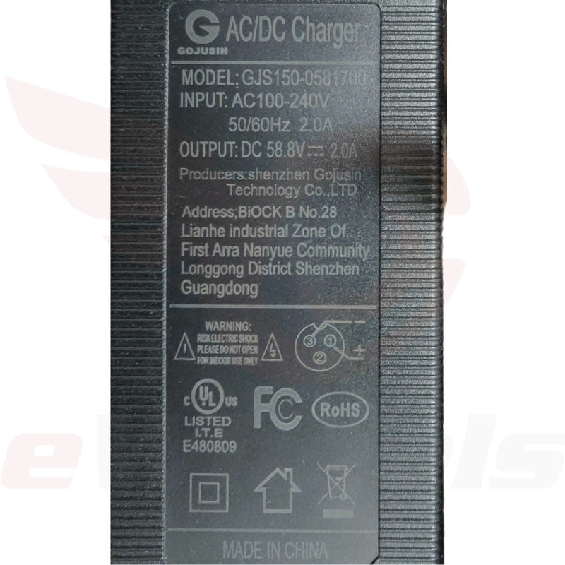 58.8V/2A Charger. GX16-3 pin, Label