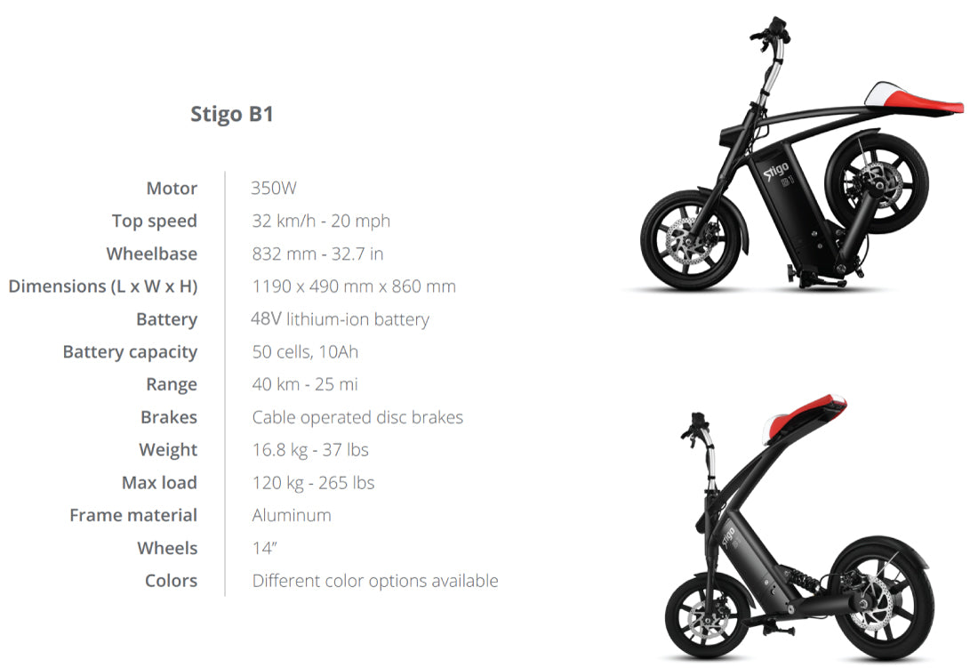 NEW Stigo B1 480Wh Battery 350W Electric Folding Bike